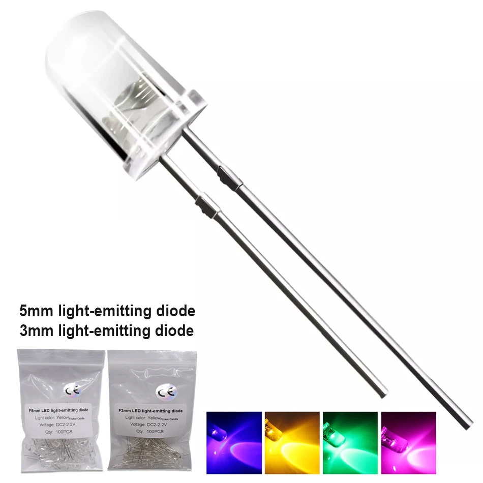 Diodos LED parpadeantes amarillos, vela, luces parpadeantes, lente redonda transparente, llama Intermitente, diodo emisor de luz, 3mm, 5mm