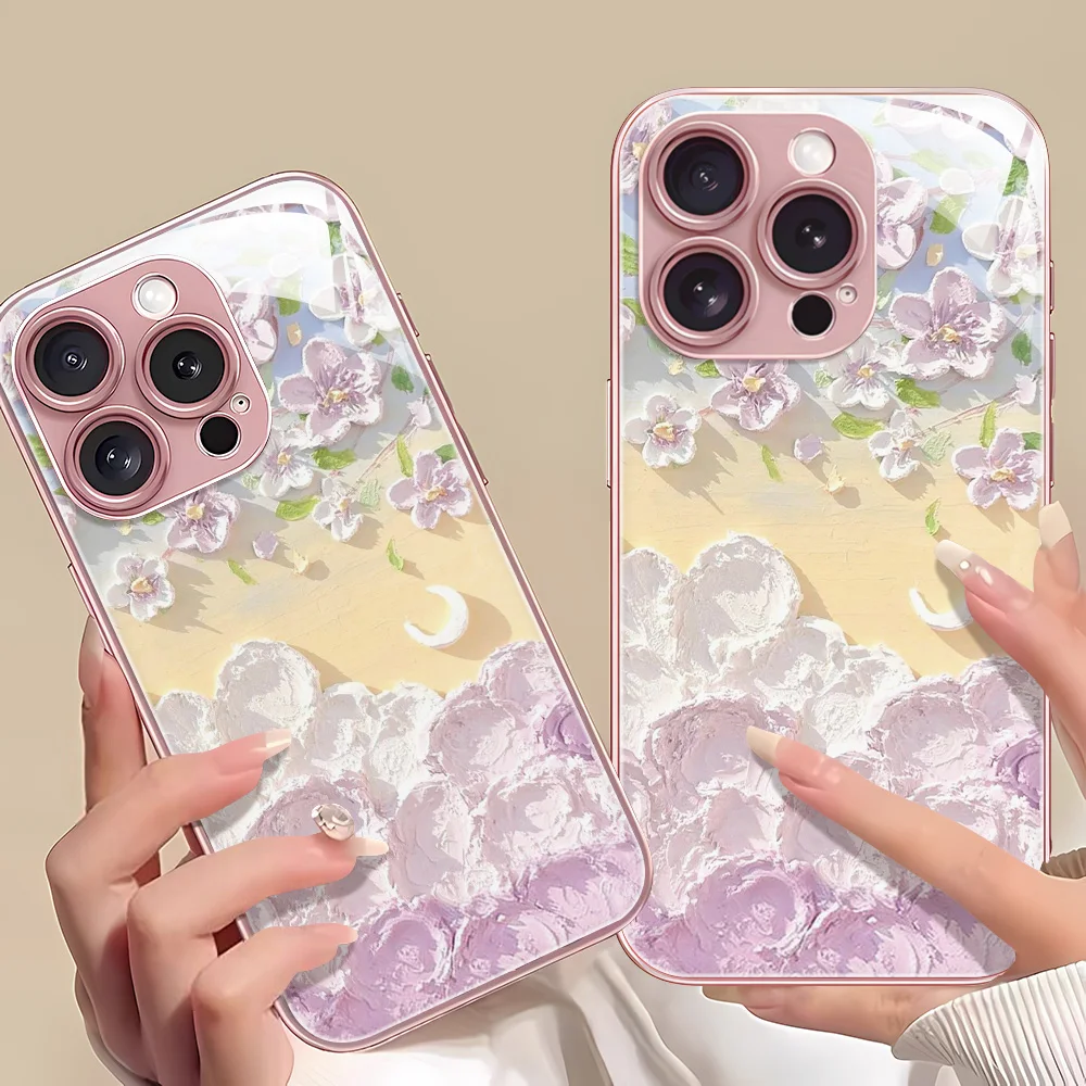 Funda de teléfono de vidrio templado para iPhone 13 11 16 17 Pro Max 17 Air 14 15 12 16E XR X Xs 7 8 Plus SE Funda de flores a prueba de golpes - imagen 3