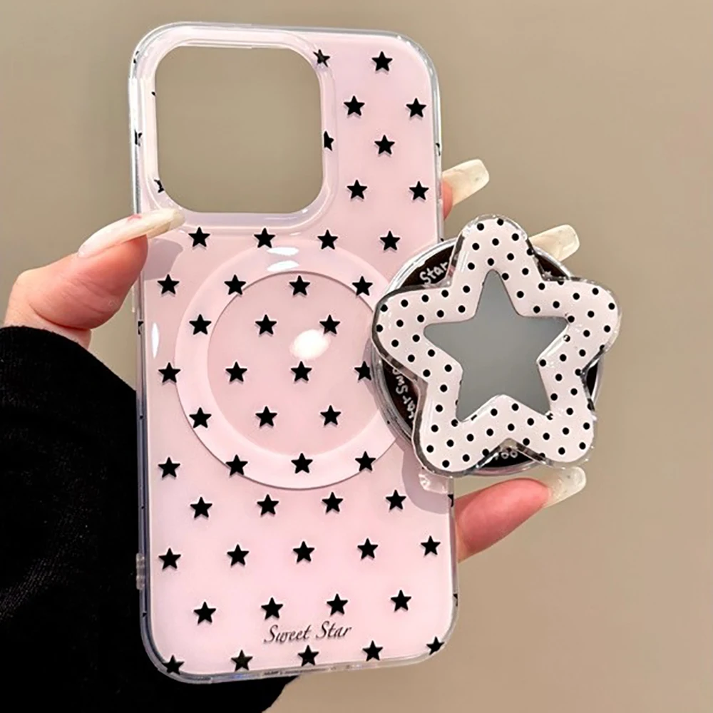 Funda de teléfono con soporte magnético 3D de estrellas bonitas para Magsafe para Iphone 16pro 15promax 14 13 Pro Max, funda trasera con espejo para mujer y niña - imagen 2