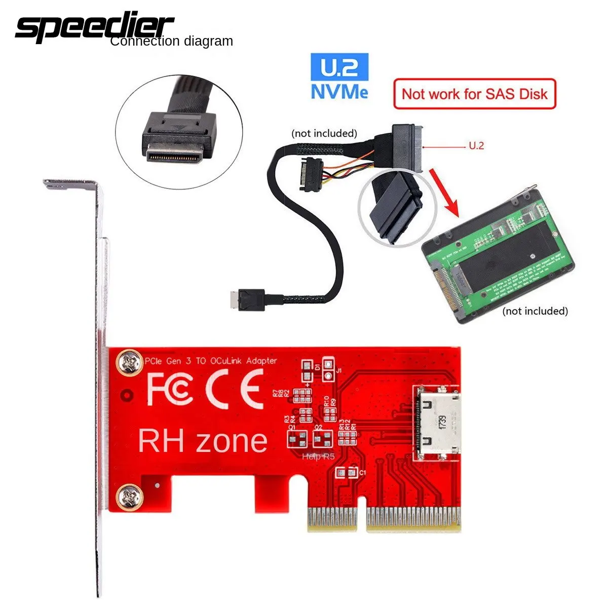 Tarjeta adaptadora PCI-E X4 a Oculink SFF-8612 interfaz U.2 PCIe 3,0 4x rendimiento duradero confiable rápido para transmisión de datos de alta velocidad