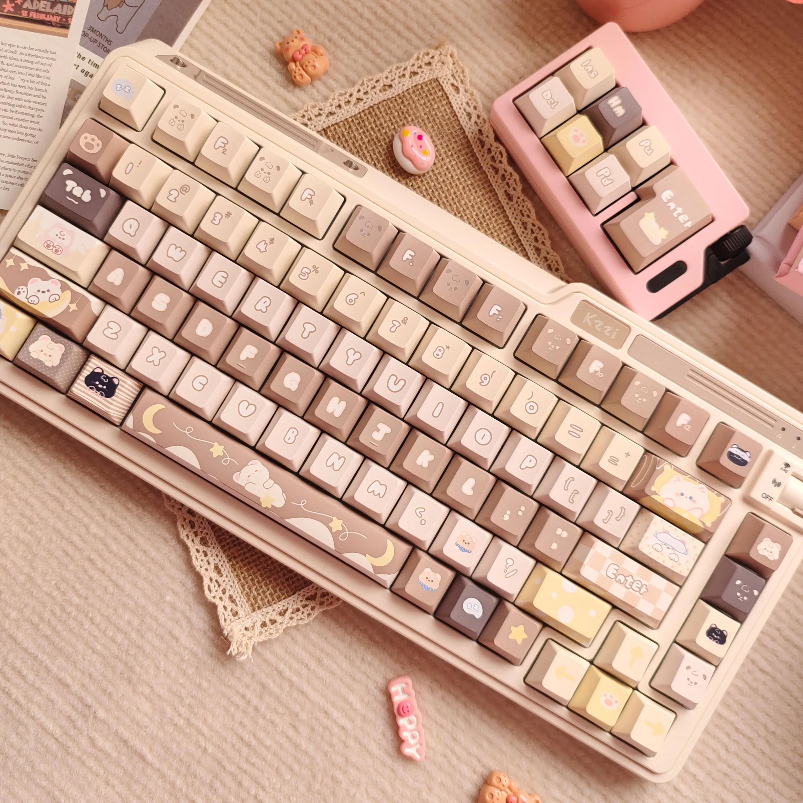 Teclas de Color café con leche, perfil Cherry/QX3, sublimación térmica PBT, elemento de estrella y Luna, teclas de oso bonito para teclado mecánico - imagen 2