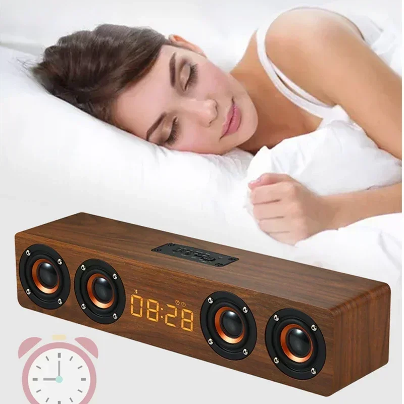 Reloj Despertador de Madera Recargable con Altavoz Bluetooth, Subwoofer y Radio FM para Decoración del Hogar o Sala de Juegos - imagen 5