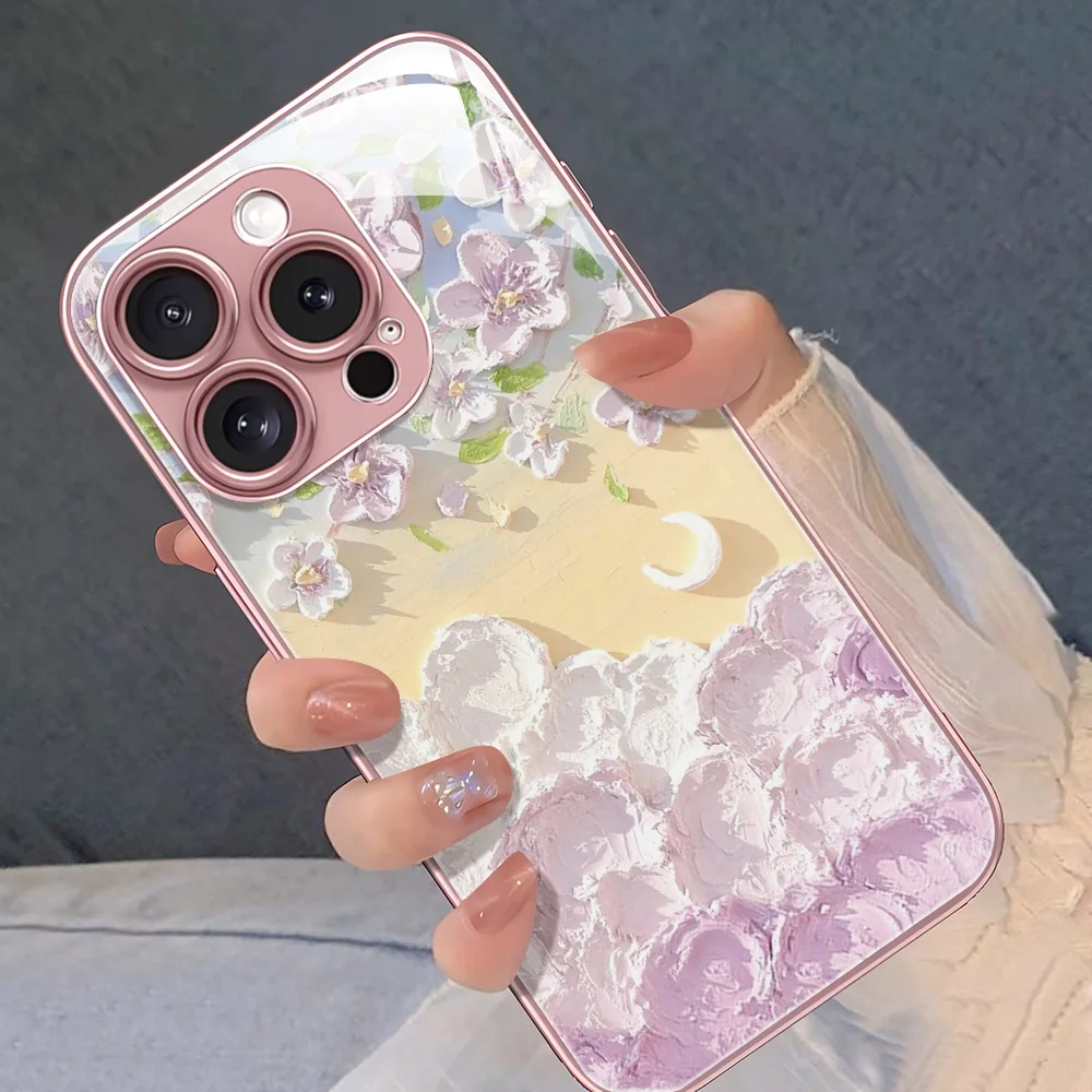 Funda de teléfono de vidrio templado para iPhone 13 11 16 17 Pro Max 17 Air 14 15 12 16E XR X Xs 7 8 Plus SE Funda de flores a prueba de golpes - imagen 4