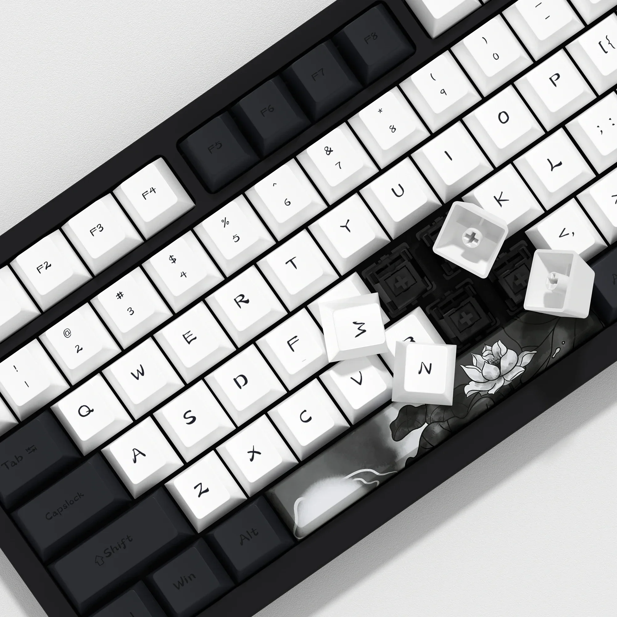 KBDiy 142 teclas/juego de teclas de loto de tinta para teclado mecánico PBT Cherry perfil personalizado Keycap para AK74 gx87 crush80 raven68 loco - imagen 5
