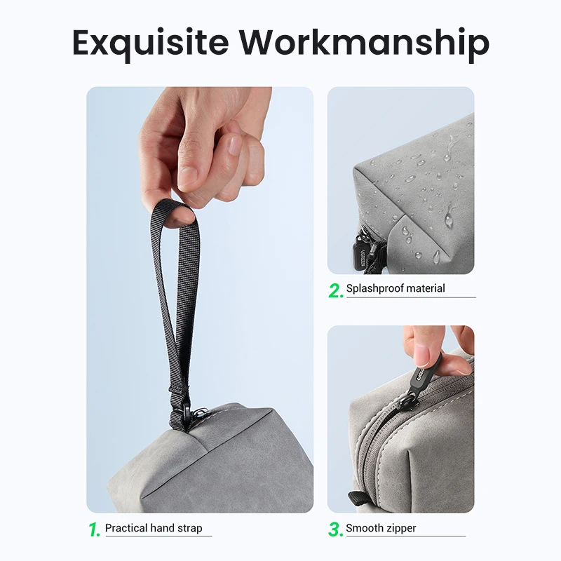 UGREEN-bolsa organizadora de cuero para auriculares, estuche de almacenamiento para auriculares con Cable USB, cargador de teléfono móvil, PC, accesorios digitales - imagen 4