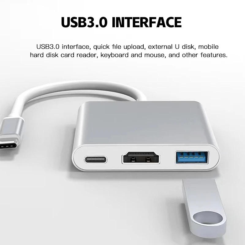 Adaptador de carga Usb 3,1 tipo C a HDTV, Hub 3 en 1, estación de acoplamiento, divisor para portátil, Macbook Air Pro, 4K - imagen 2