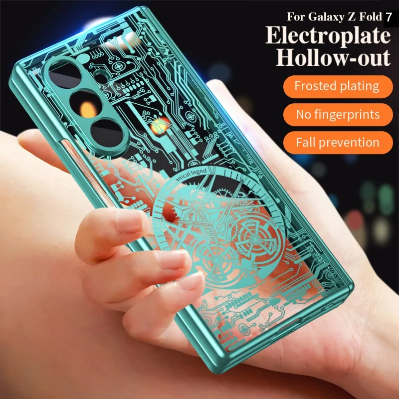 Para Samsung Galaxy Z Fold 7 6 5 4 3 5G funda de teléfono bisagra mecánica de lujo moda estrella chapado claro cubierta protectora a prueba de golpes - imagen 3