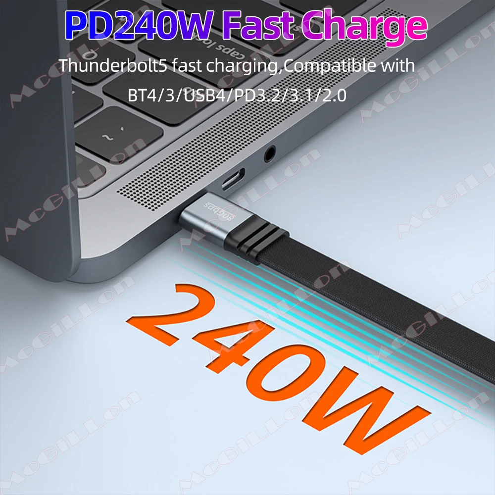 Cable de carga rápida PD240W tipo C a tipo C Cable de vídeo Thunderbolt 5 8k @ 60Hz Cable de datos de 80Gbps adecuado para iPhone 17 Samsung - imagen 4