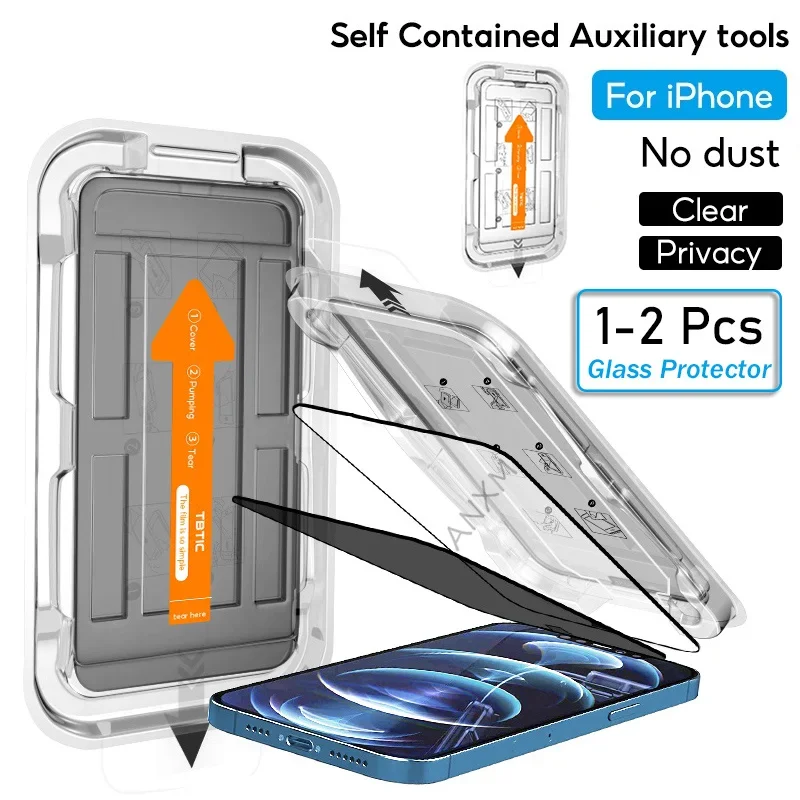 1-2 piezas de vidrio templado de privacidad para iPhone 14 15 16 Plus 13 12 11 Pro Max XS Min Protector de pantalla instalación sin polvo con fácil - imagen 2