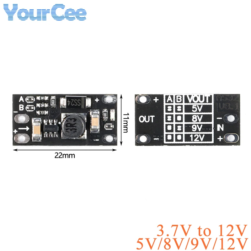 2 uds Mini DC-DC 3,7 V a 12V placa convertidora de refuerzo módulo PCB 5V/8V/9V/12V regulador de voltaje de salida módulo de placa PCB