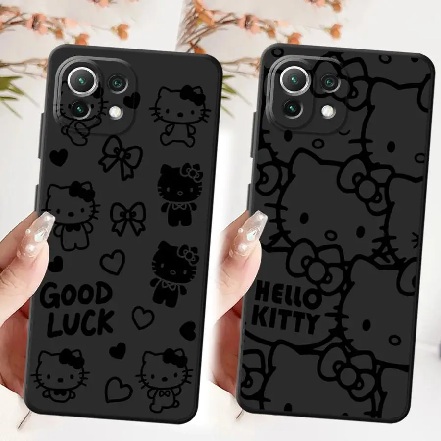 Funda de teléfono suave negra para Xiaomi Mi 10T 11T 12T Pro 11 12 13 Lite 12X 13 14 15 Pro Sanrio minimalista Hello Kitty