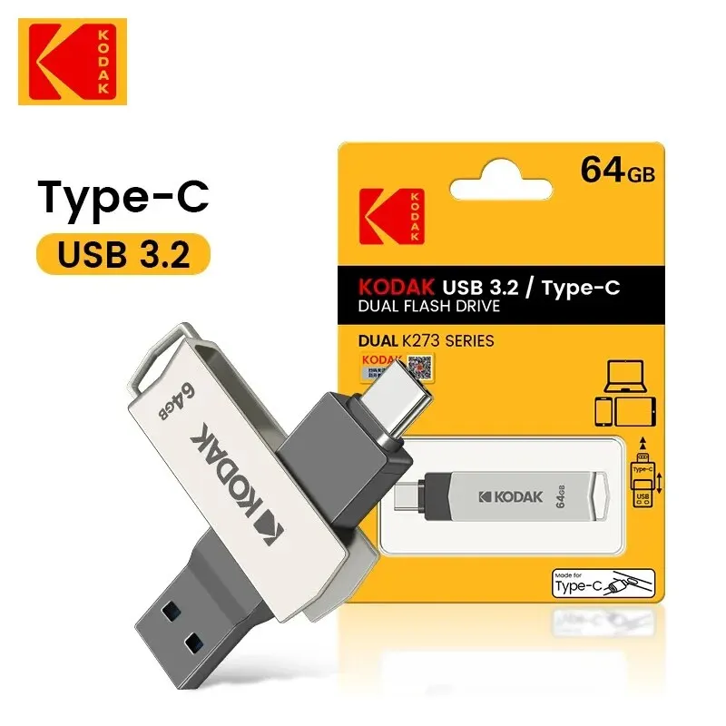 Unidad flash USB KODAK 3,2 tipo A tipo C 32GB 64GB 128GB Pen Drive para PC Android Smartphone Memory Stick almacenamiento disco U - imagen 2