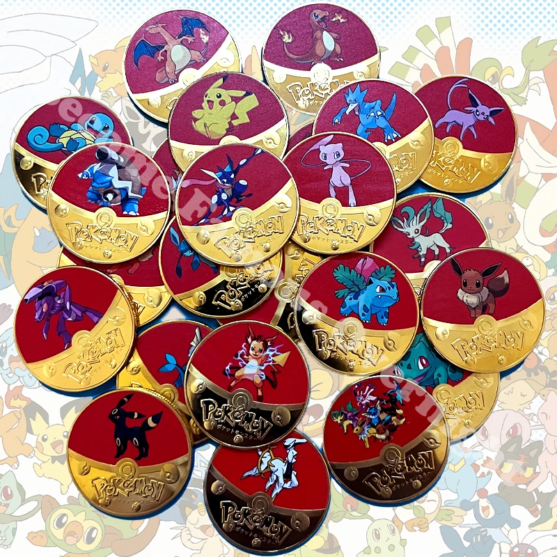 Pokemon Anime chapado en oro juego de monedas de oro moneda conmemorativa Pikachu Mewtwo Charizard colección de juegos de monedas de oro regalo para niños