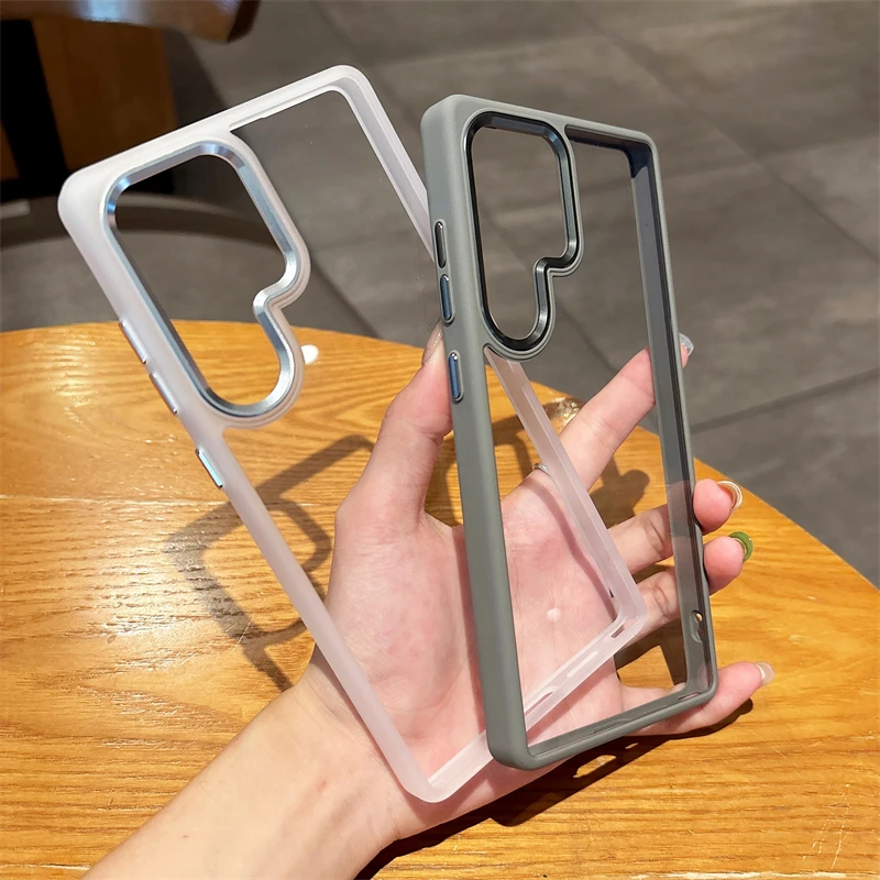 Funda acrílica transparente HD para Samsung Galaxy S25 S24 Ultra Plus, anillo de cámara de Metal, armadura de parachoques de silicona, cubierta dura a prueba de golpes - imagen 2