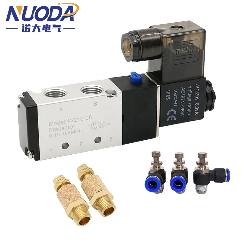 Válvula Solenoide eléctrica neumática, 5 vías, 2 posiciones, Control de aire, Gas magnético, 4V210-08, 12V, 24V, 110V, 220V, bobina Volt - imagen 5