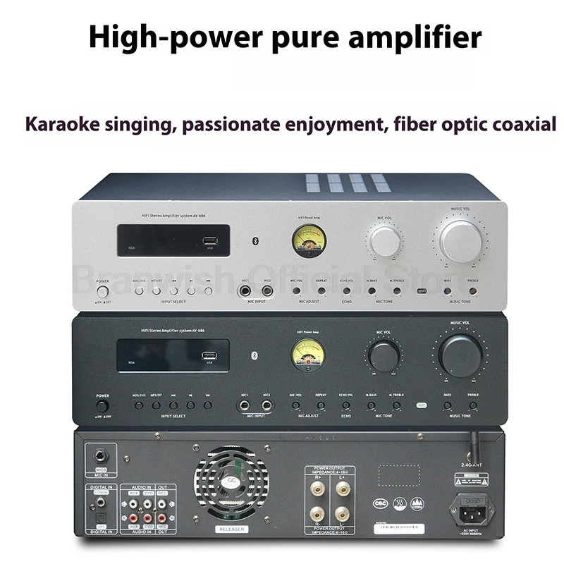 AMPLIFICADOR Bluetooth 5,0 de 300Wx2, sistema de sonido HiFi, amplificador THD 0,1% micrófono/USB/AUX/DVD/óptico/Coaxial para Karaoke en casa, teatro, escenario de DJ - imagen 2