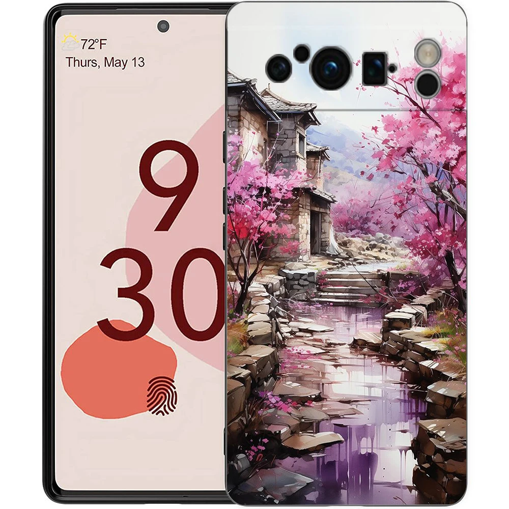 Funda de teléfono con pintura de paisaje de tinta y lavado para Google Pixel 8, 7, 6 Pro, 8A, 6A, 7A, 5G, silicona suave a prueba de golpes, TPU, cubierta negra - imagen 4