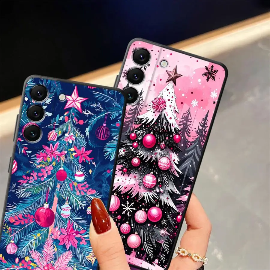 Funda de teléfono suave negra para Samsung Galaxy A17 A06 A70 A40 A16 A20 A13 A50 A30 A15 A04 A10 A12 A05 árbol de Navidad rosa - imagen 5