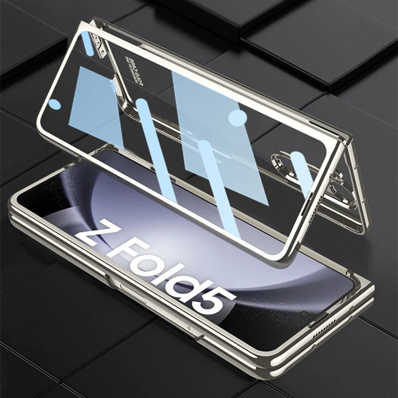 Funda transparente con soporte para bolígrafo chapado para Samsung Galaxy Z Fold 6 5 5G, funda rígida delgada para PC con cristal frontal - imagen 5