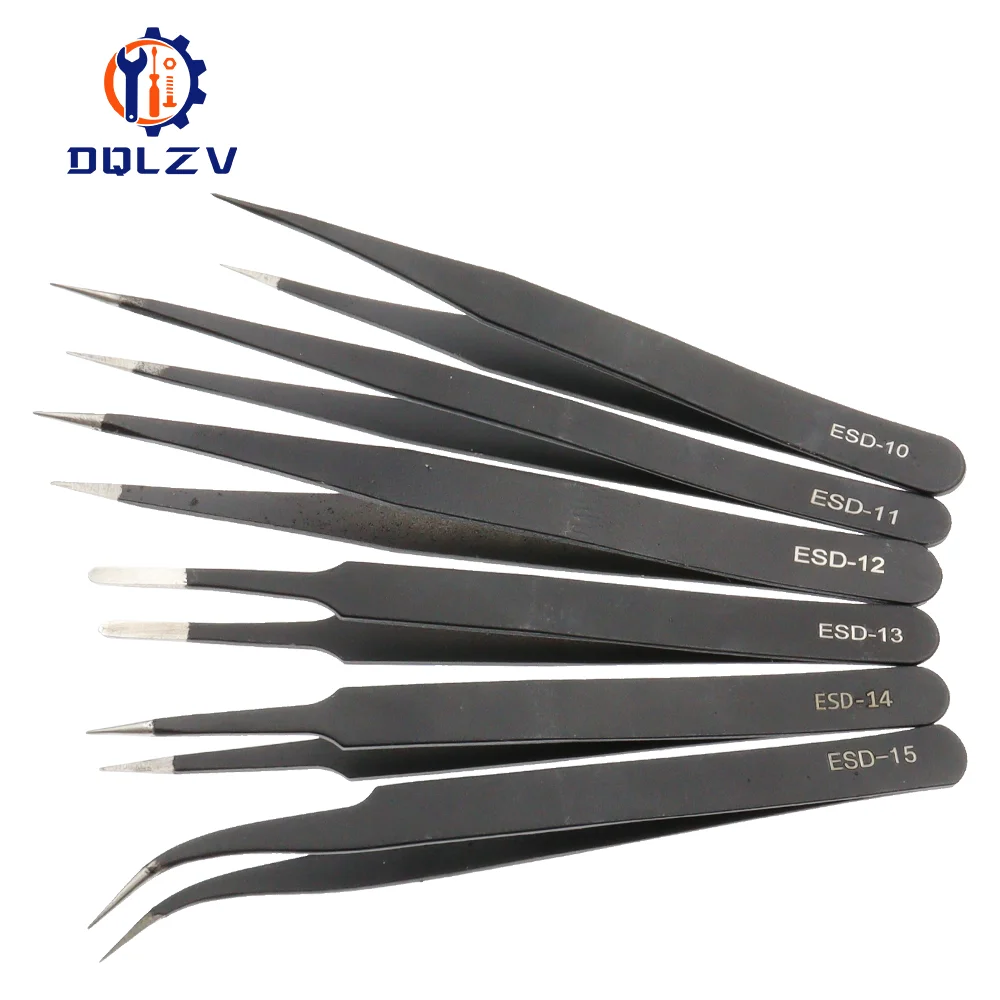 Juego de pinzas de precisión ESD antiestáticas, herramientas de reparación de acero inoxidable para reparación de electrónica, artesanía de soldadura