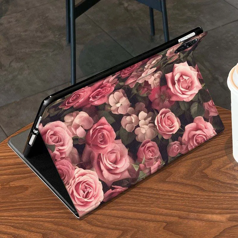 Diseño artístico de flores rosas para Huawei MediaPad MatePad Air M6 M5 M2 T10s T5 C5e 10 11 12X10,8 SE Pro funda para tableta - imagen 2