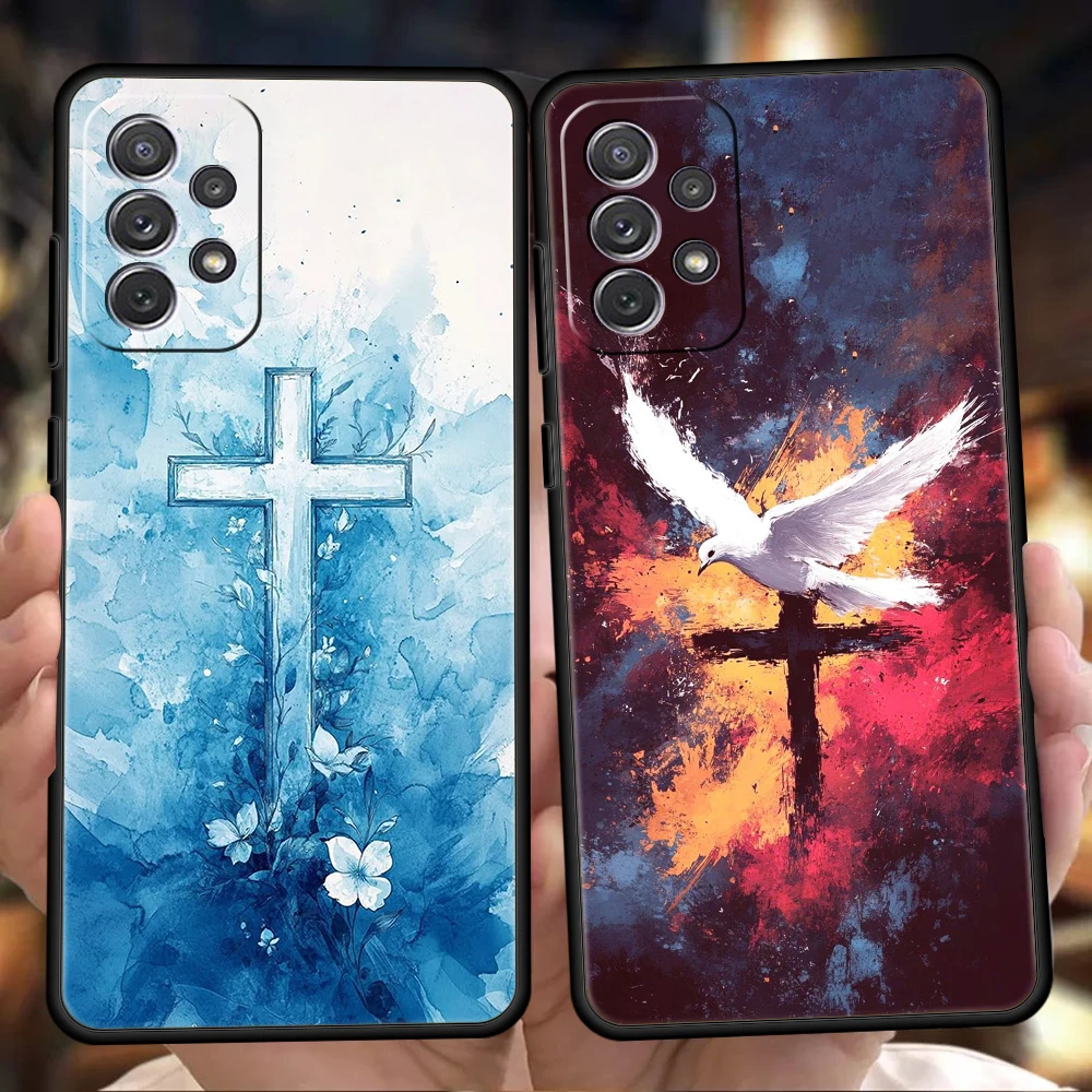 Funda de teléfono para Samsung A15 A13 A35 A55 A51 A71 A41 A31 A03S A05 A17 A23 A25 A33 A53 A73 5G A07 4G cubierta Cristo Cruz Cristiana