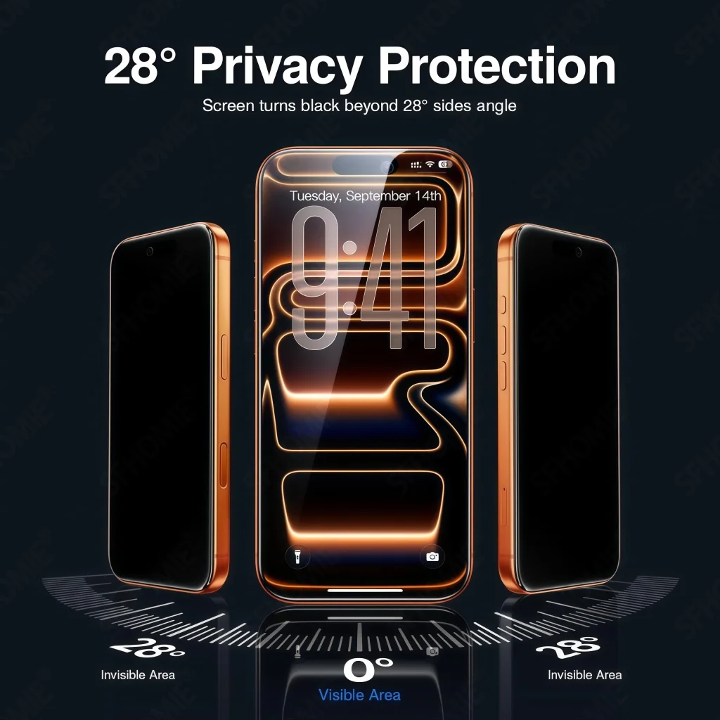Protector de pantalla antiespía para iPhone 11, 12, 13, 14, 15, 16, 17 Pro Max, 14, 15, 16 Plus, 16e 17, película de privacidad de vidrio templado con aire, 2 uds. - imagen 2