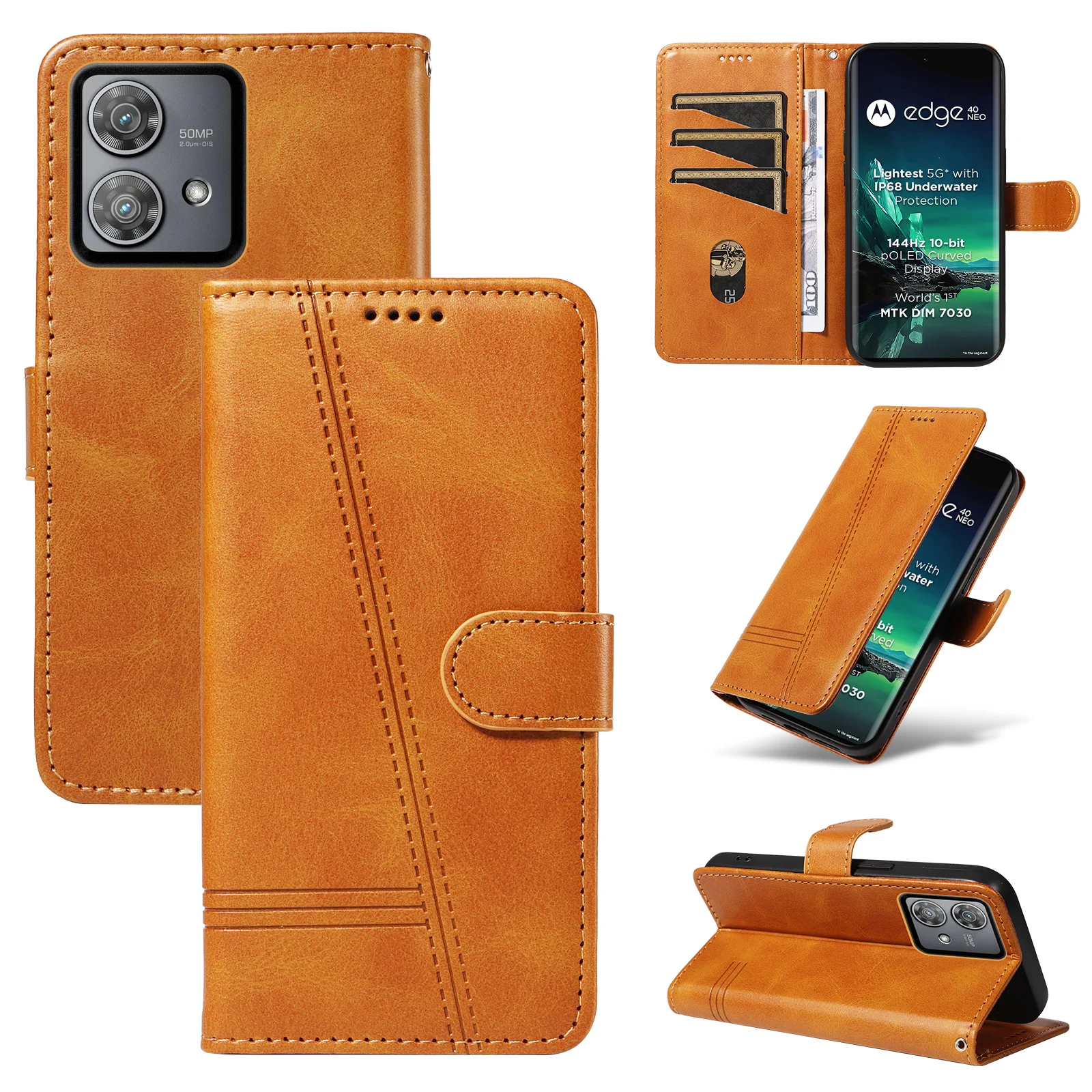 Funda de cuero con libro tipo billetera Solt con tarjetas de líneas en relieve para Moto Edge 40 NEO G32 G54 G84 G04 G24 G14 E40 E30 E20 - imagen 2