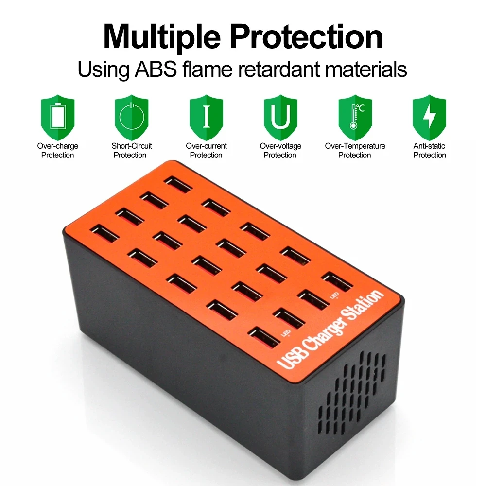 Cargador USB de múltiples puertos, estación de carga portátil de 80W y 20 puertos, adaptador de cargador de teléfono inteligente para Samsung, Xiaomi y Huawei - imagen 4