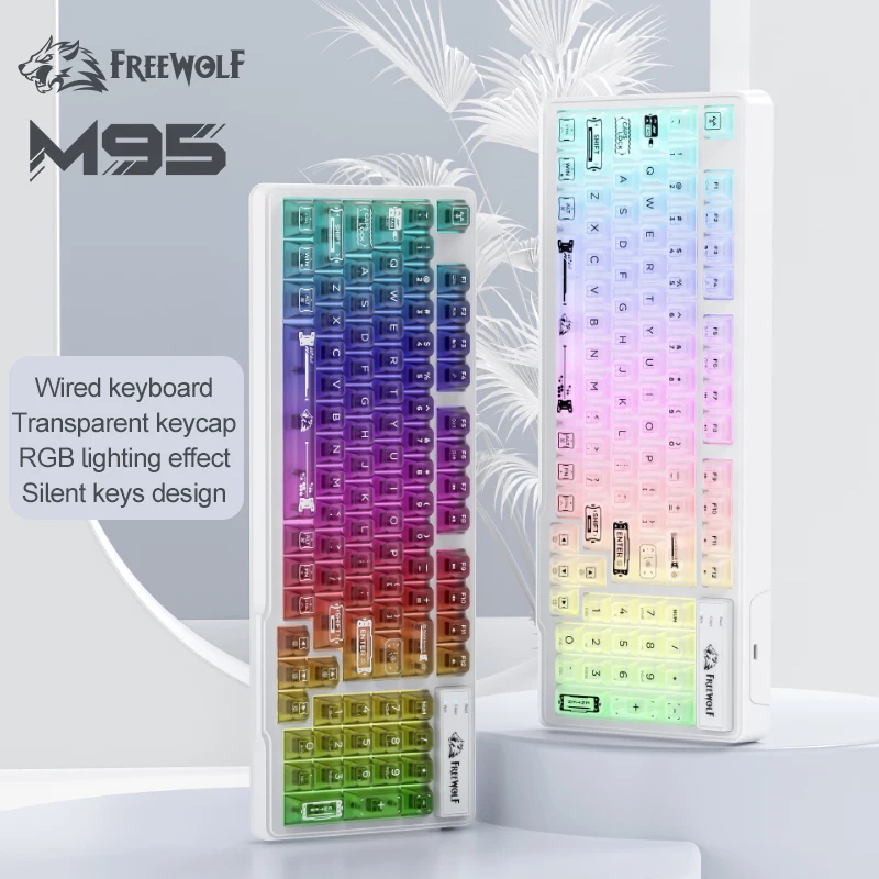 Teclado silencioso al 75% FREEWOLF M95 funda transparente esmerilada retroiluminada RGB, teclas de diseño de anime, silenciosas para juegos/oficina - imagen 2