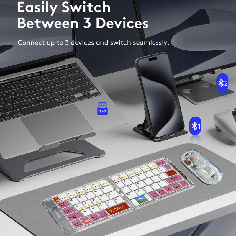 Jomaa portátil 2,4G Bluetooth inalámbrico teclado transparente ratón Combo teclado plegable recargable con ratón silencioso de 2400DPI - imagen 2