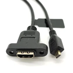 Montaje en panel HDMI hembra a Micro macho HDMI interfaz chapada en oro Cable de extensión para cámaras digitales totalmente blindado con tornillo fijo