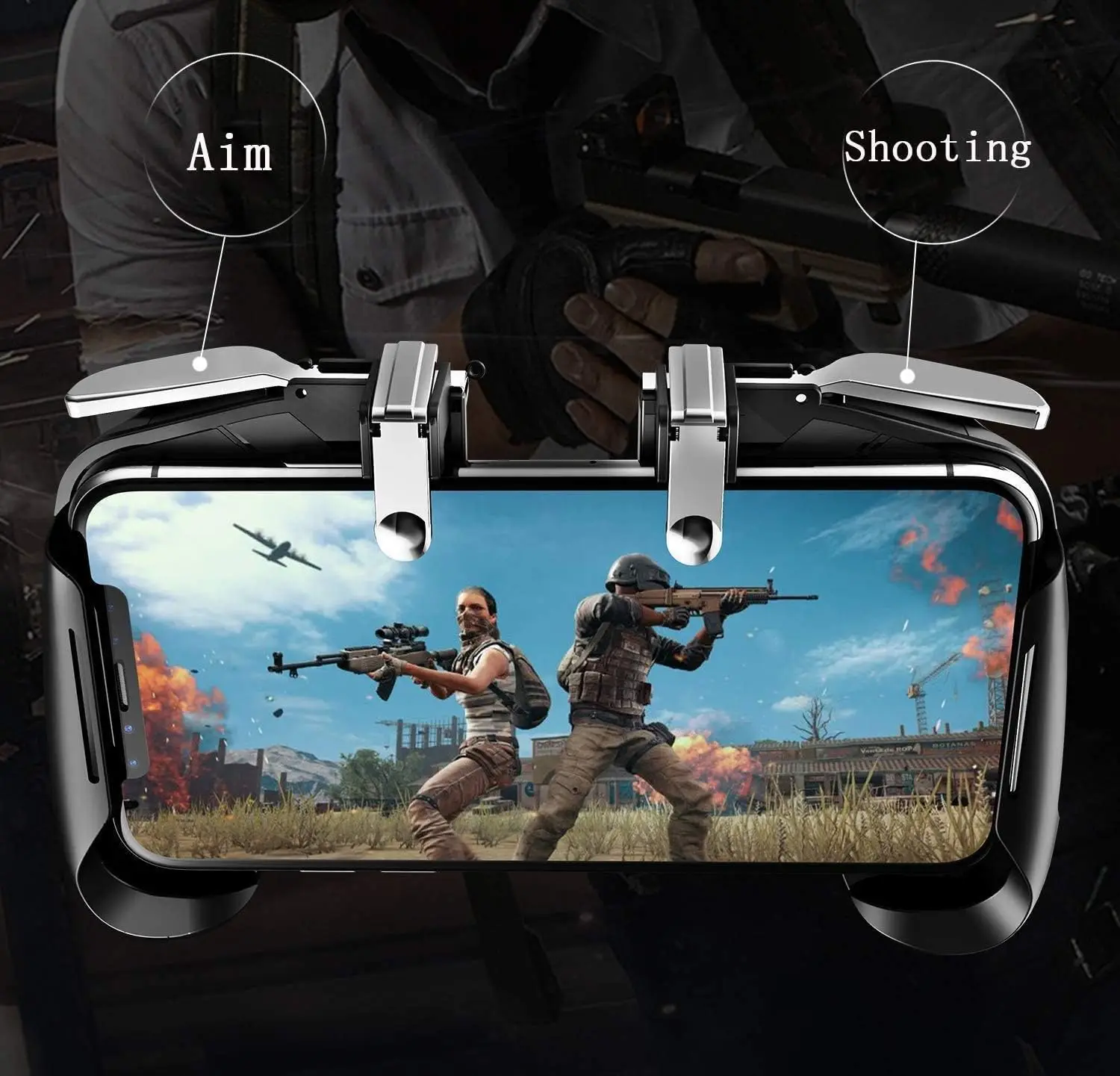 Para AK16 juego Joystick controlador de juego móvil disparadores Free Fire Pubg controlador móvil Compatible con Android IOS IPhone Xr X - imagen 2