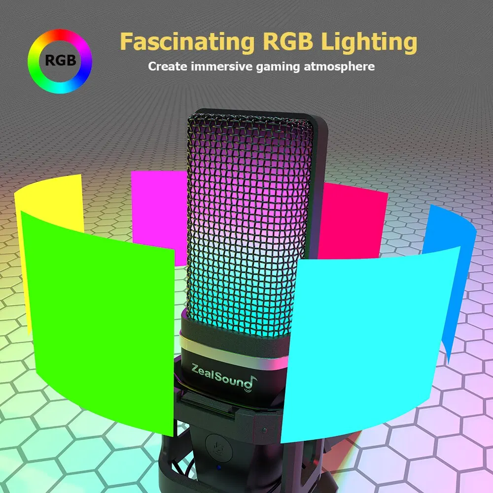Zealsound Micrófono Gaming RGB USB Condensador PC PS4 PS5 - imagen 5