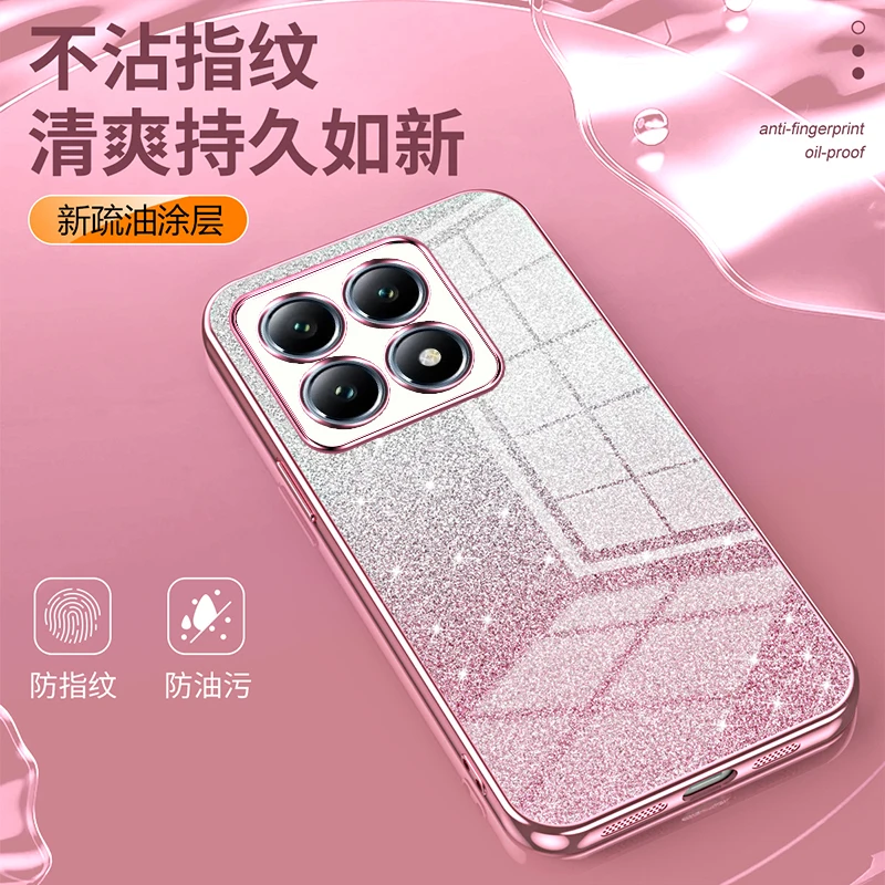 Funda de lujo galvanizada con purpurina para Xiaomi 14T 5G, cubierta trasera con lente anticaída, cubierta completa para parachoques Xiaomi 14T 5G - imagen 3