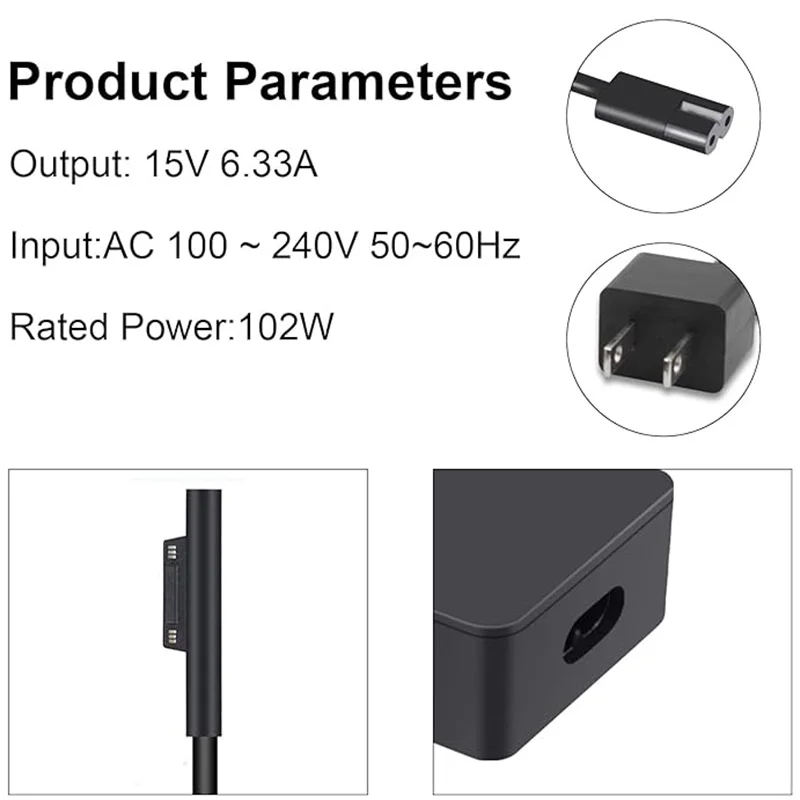Fuente de alimentación de 102W para Microsoft Surface Book 2, ordenador portátil Surface Pro X Pro 7 Pro 6 Pro 5 Surface Pro 4 Surface Pro 3 1798 - imagen 4
