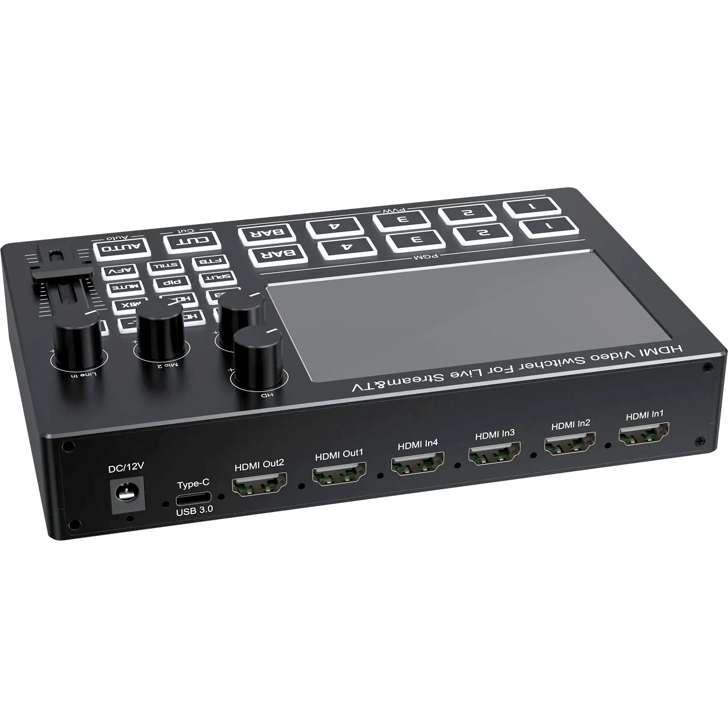 Conmutador de vídeo HDMI de 4 canales de 1080p con línea de micrófono de pantalla de 5 pulgadas en mezclador de Audio para cámara transmisión en vivo grabación de captura de vídeo - imagen 2