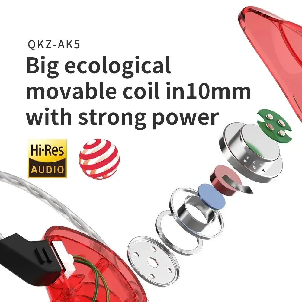 CK5 controlador de cobre dinámico HiFi auriculares con cable Monitor auriculares deportivos auriculares estéreo de graves auriculares de música 3,5 MM en la oreja con micrófono - imagen 5