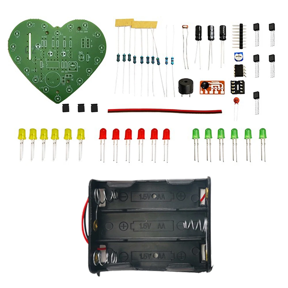 Kit electrónico LED de Color en forma de corazón con música controlada por luz DIY, Kit de práctica de soldadura PCB intermitente cíclico de 18 LED, DC4.5-5V - imagen 3