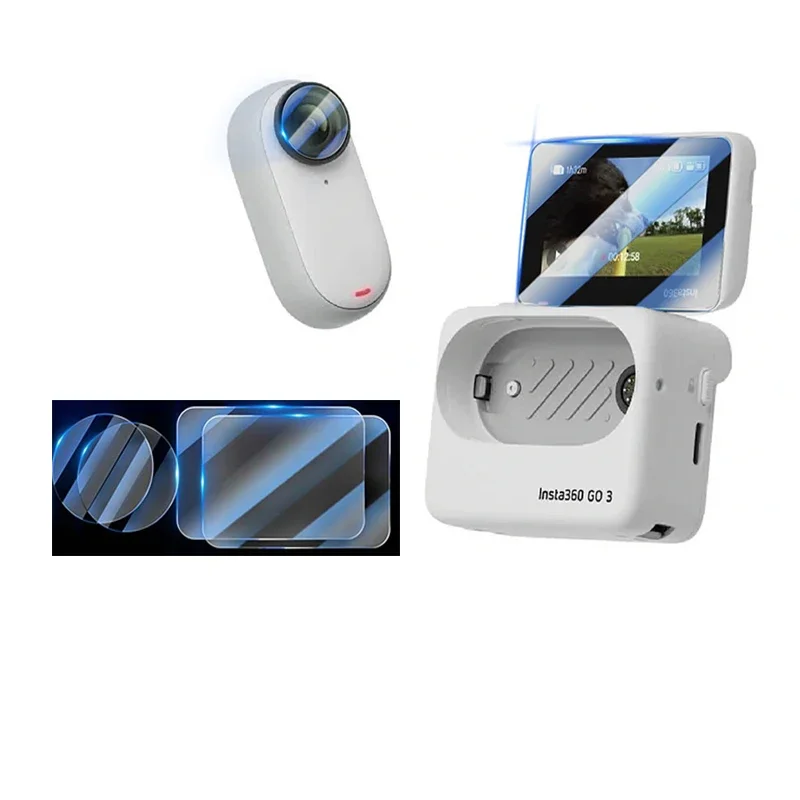 Juego de película de vidrio templado y lente, película suave de TPU para cámara de pulgar Insta360 GO 3S, accesorios de película protectora HD, 4 en 1