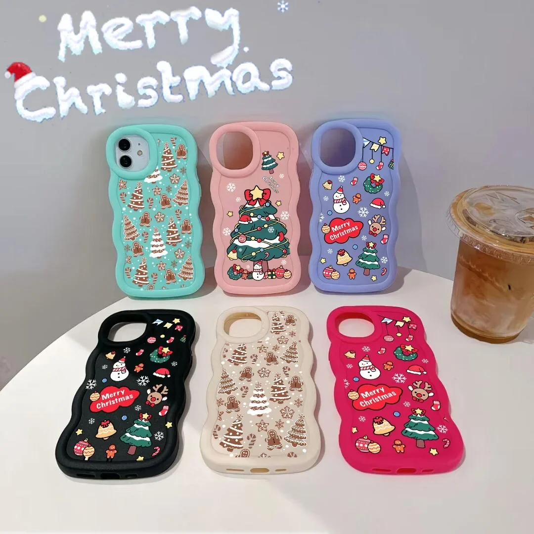 Funda Candy Wave Feliz árbol de Navidad para iPhone 17 Pro 17 Air 16e 16 15 14 13 12 PRO MAX Plus silicona a prueba de golpes