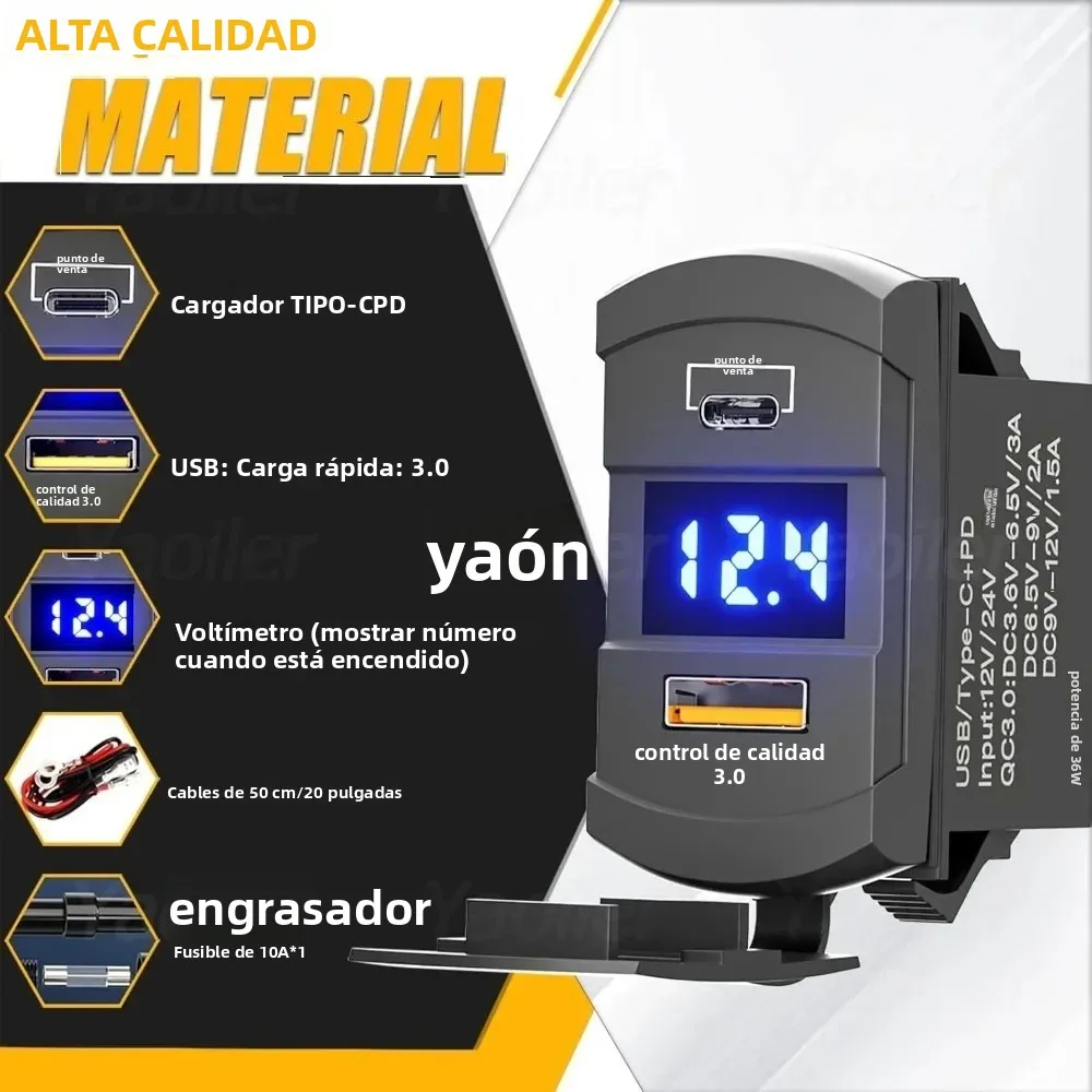 Interruptor basculante USB de 12V, toma de corriente USB y PD de 36W con pantalla de voltaje LED, cargador QC3.0 de 18W para coches, camiones, furgonetas, barcos, RVs - imagen 4