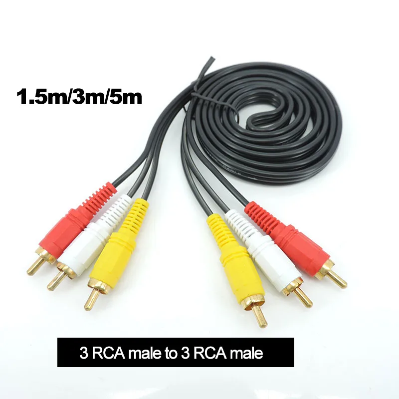 1,5 M/3M/5m chapado en oro RCA macho a 3 RCA 3RCA conector macho Cable de extensión AV de Audio y vídeo compuesto cable de enchufe A7 - imagen 2