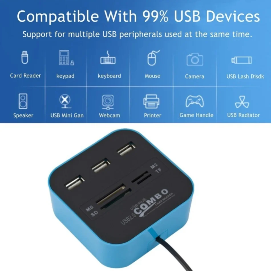 WvvMvv 3 puertos USB 2,0 Hub Combo USB Micro lector de tarjetas SD/TF USB Splitter Hub Combo todo en uno para accesorios de ordenador portátil - imagen 4
