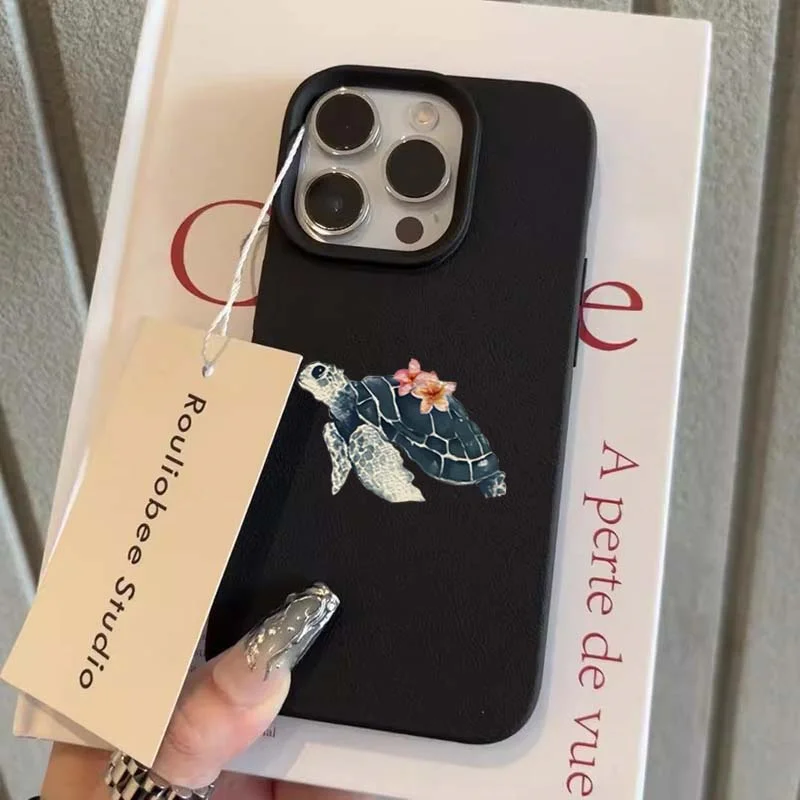 Para iPhone 16 15 14 13 12 11 Pro Max Funda Floral tortuga marina patrón de acuarela Funda de teléfono para iPhone XS XR X 16 Plus 16E Funda