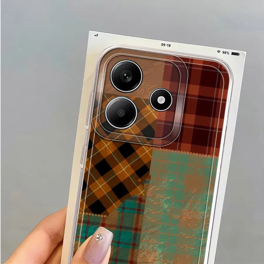 Funda de teléfono con diseño de patrón de rejilla Ins para Xiaomi Redmi Note 10Pro 12S 11S 10S 10Lite 11 14 13 12 Pro Plus 9 8 transparente suave - imagen 2