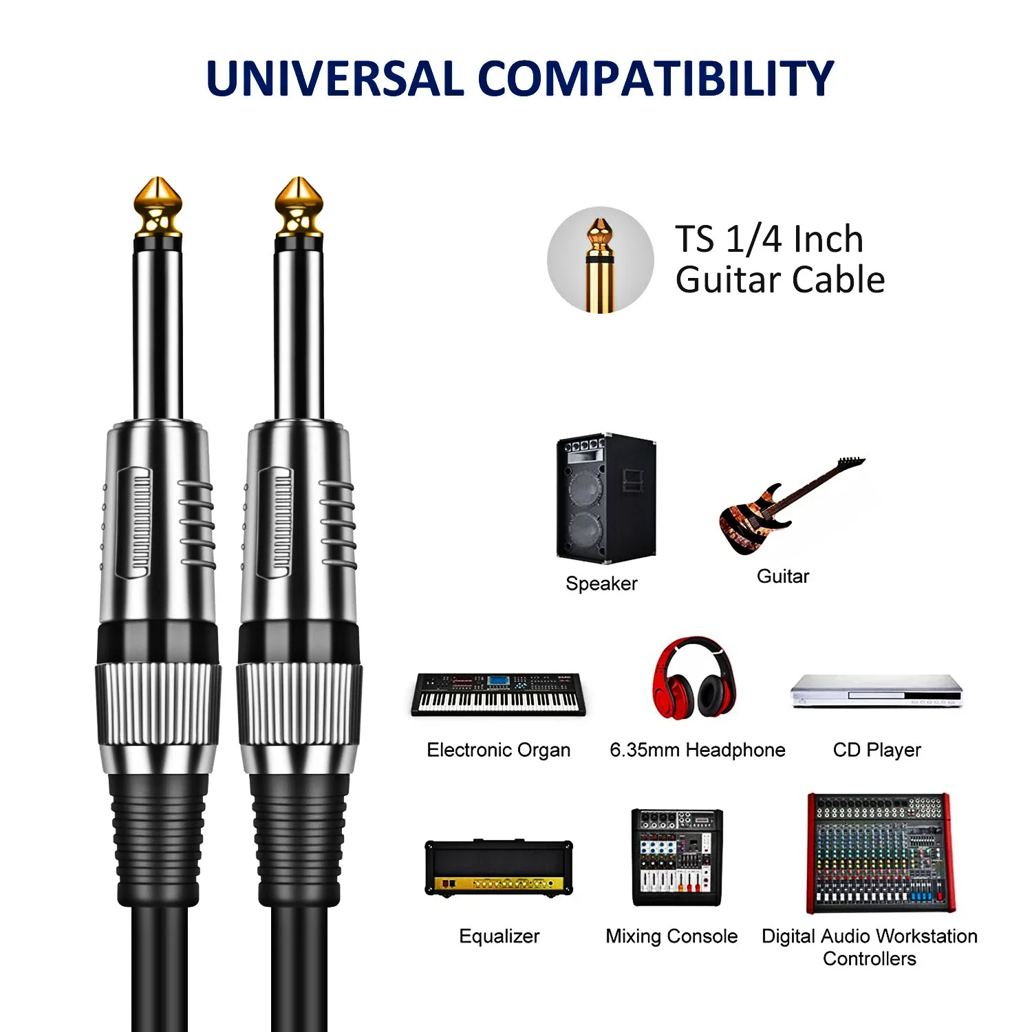 Cable Jack macho a macho de 6,35 pulgadas para guitarra, conector auxiliar chapado en oro de 1/4mm a 6,5mm, para instrumento de Audio y mezclador, 6,5 - imagen 5