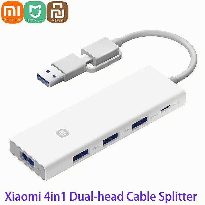 XIAOMI MIJIA tipo C y USB dos en uno 4 en 1 divisor de cable de doble cabezal USB Hub 4 interfaz USB 3,0 de alta velocidad USB para Windows mac