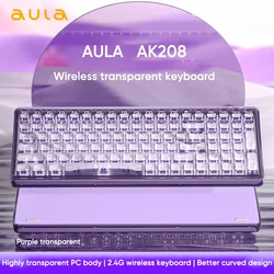AULA AK208 Teclado inalámbrico 2,4G lindo transparente luz blanca sensación mecánica recargable para oficina 99 teclas para oficina