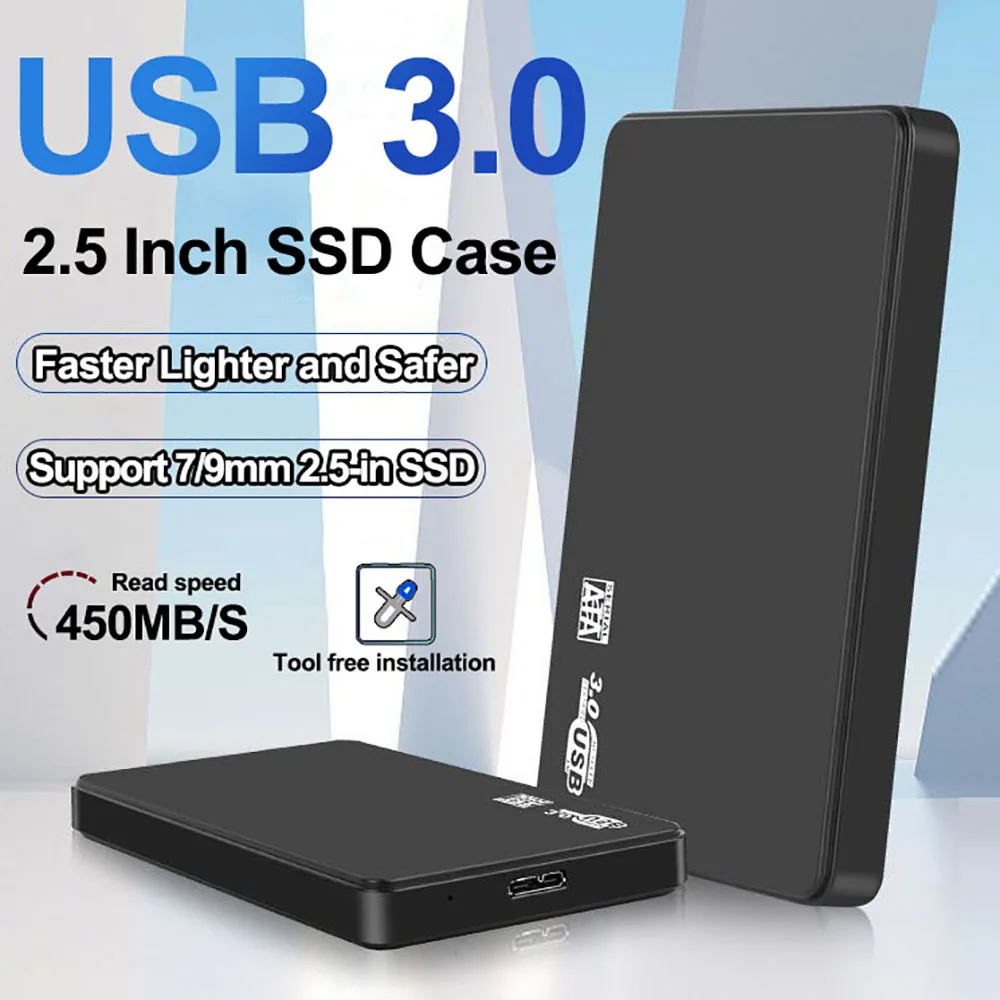 Caja HDD SATA USB3.0 de 2,5 ", carcasas para discos duros móviles, adaptador SSD SATA a USB 3,0 tipo C 3,1 para caja HDD de almacenamiento externo SSD